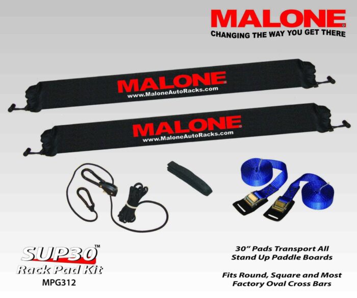 MALONE Surfboard and SUP Rack Pad Kit w/ Tie-Downs for Crossbars - 30" Long