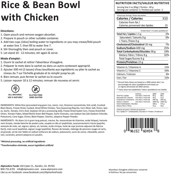 ALPINEAIRE Rice & Bean Bowl w/Chicken - Gluten Free - Image 4