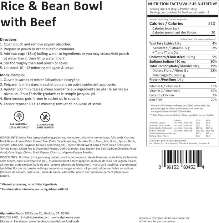 ALPINEAIRE Rice & Bean Bowl w/Beef - Gluten Free - Image 3